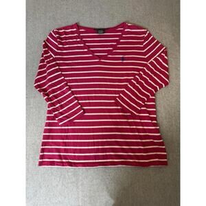 Ralph Lauren Sport Women’s 3/4 Sleeve Striped Shirt Pink White Size Large